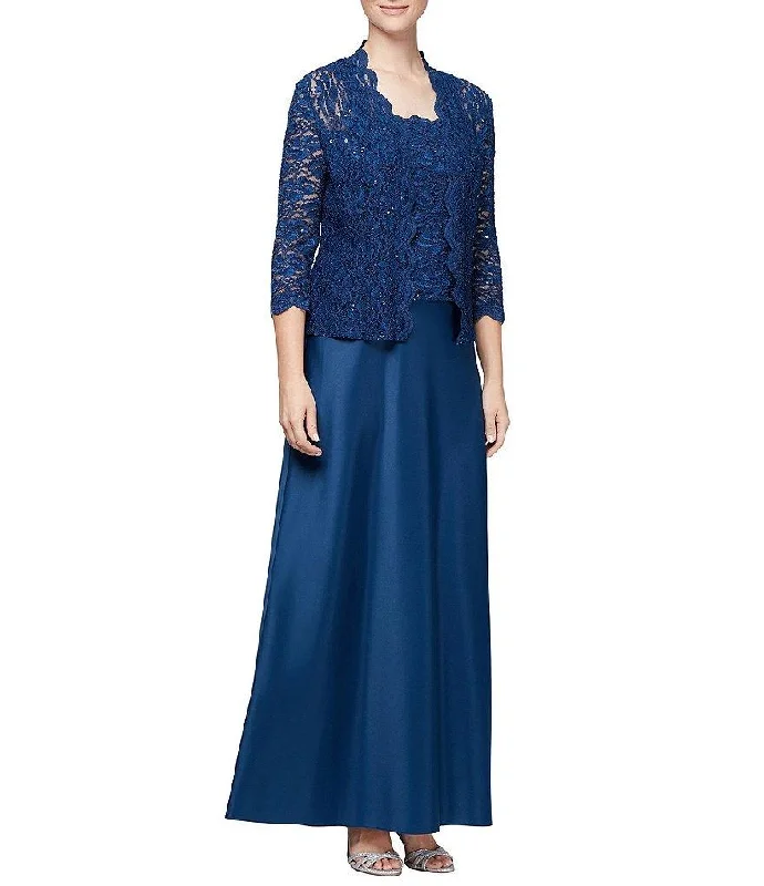 Alex Evenings 81122152 Sleeveless Long Formal with Long Sleeve Jacket Front Pockets Side Pockets Patch Pockets