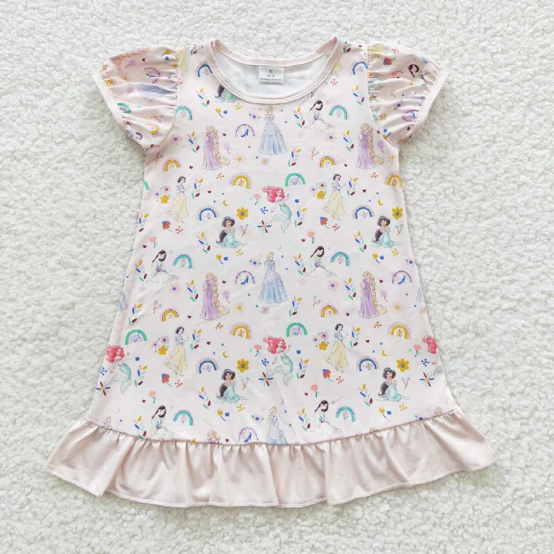 GSD0427 Floral Rainbow Disney Princess Lantern Sleeve Dress
