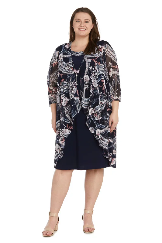 R&M Richards 9447W Plus Size Print Short Jacket Dress Insulated Jacket Fitted Jacket Loose Jacket
