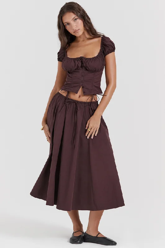 Kitty Rich Brown Gathered Top + Skirt Set corduroy skirt cozy
