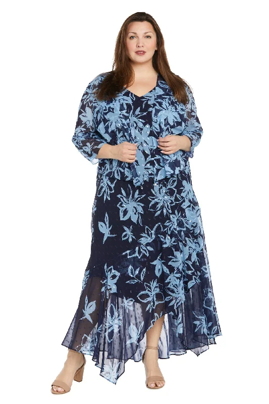R&M Richards 3013W High Low Plus Size Floral Print Jacket Dress Satin Fabric Silk Fabric Chiffon Fabric