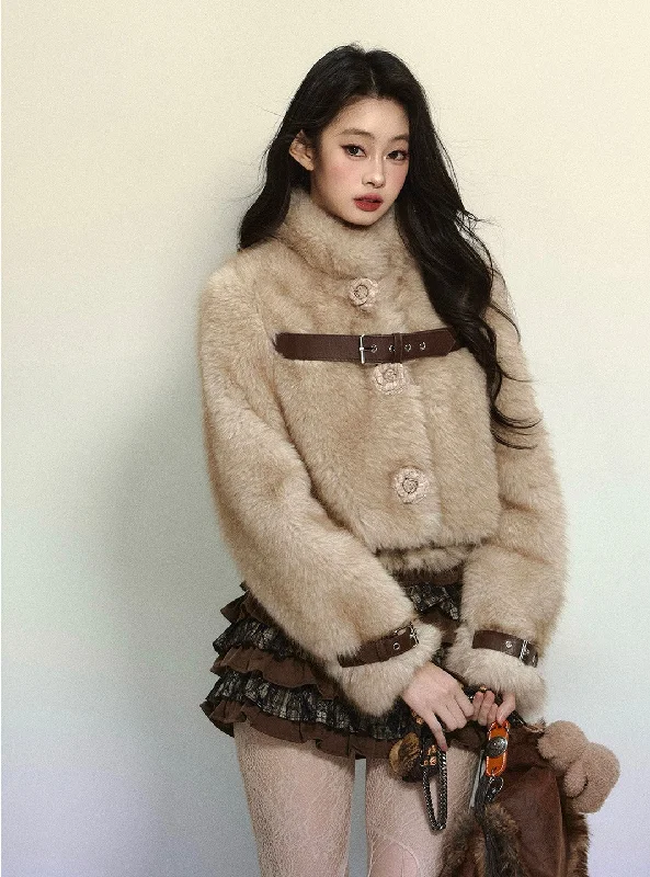 Environmentally Friendly Fur Short Jacket DIA0312 Boat Neck Shawl Collar Notched Collar