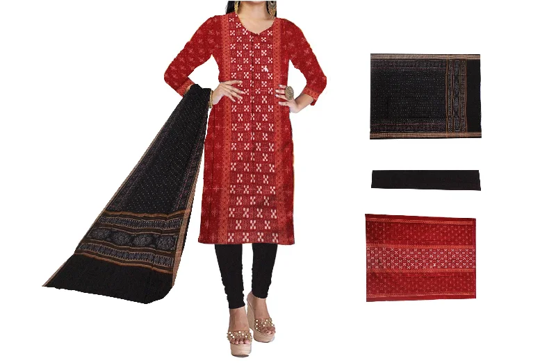 Cotton Dress Material in Beautiful maroon and black color with Pasapali design.  Contrast  Dupatta  UNSTITCHED DRESS SET