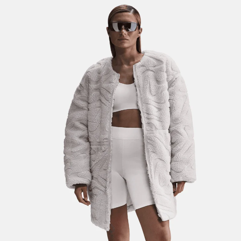 Nike Women's Sportswear Loose High-Pile Light Brown Jacket Notch Collar Jacket Peter Pan Collar Jacket Cowl Neck Jacket