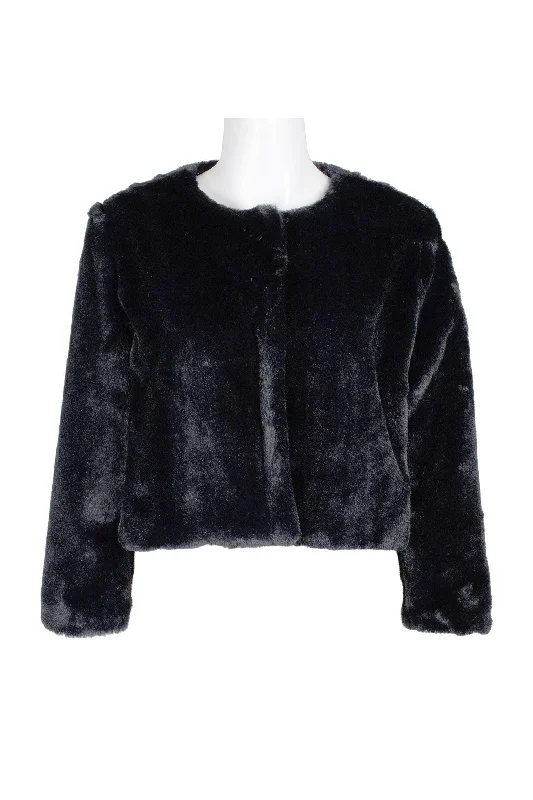 Adrianna Papell AP1E207063 Crew Neck 3/4 Sleeve Fur Jacket Toggled Jacket Drawstring Jacket Belted Jacket