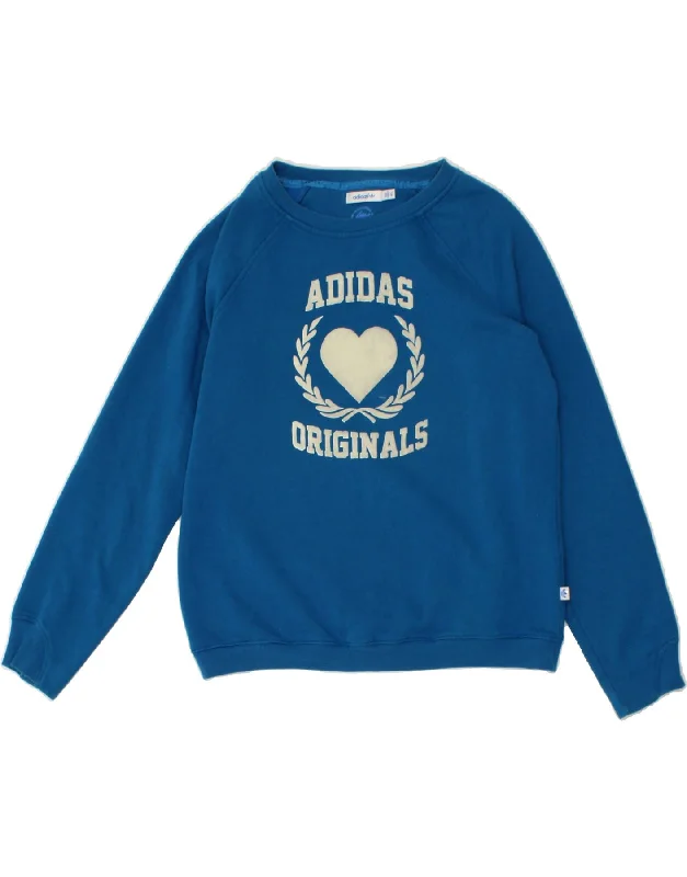 ADIDAS Womens Graphic Sweatshirt Jumper EU 42 Large Blue Cotton