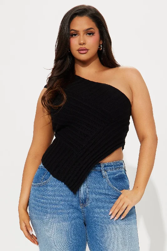 Amaya One Shoulder Sweater Top - Black