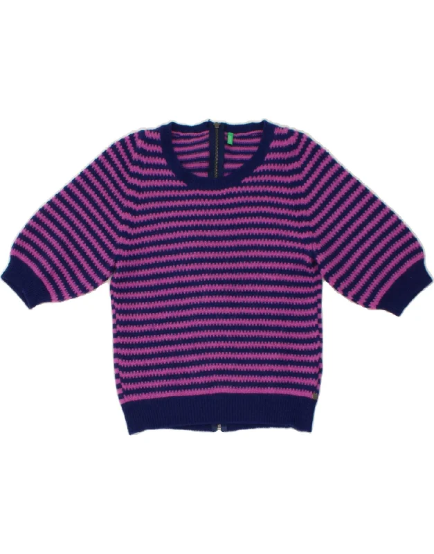 BENETTON Womens 3/4 Sleeve Crew Neck Jumper Sweater UK 8 Small Purple