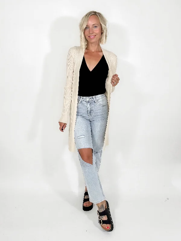 Classic Ribbed Duster Cardigan- VANILLA