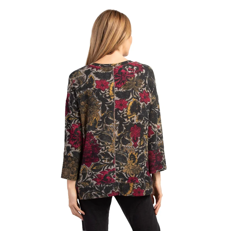 Habitat Eastern Floral Crew Neck Top in Cranberry - 36369-CNB