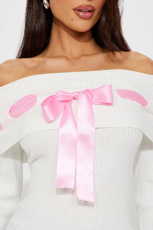 Just A Tease Off Shoulder Bow Sweater - Ivory/combo