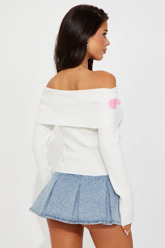 Just A Tease Off Shoulder Bow Sweater - Ivory/combo