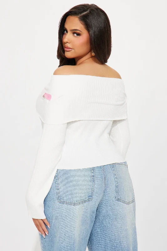 Just A Tease Off Shoulder Bow Sweater - Ivory/combo