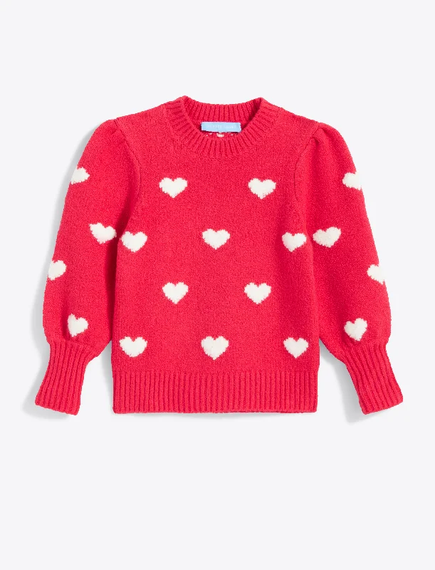 Kids Puff Sleeve Heart Sweater in Red