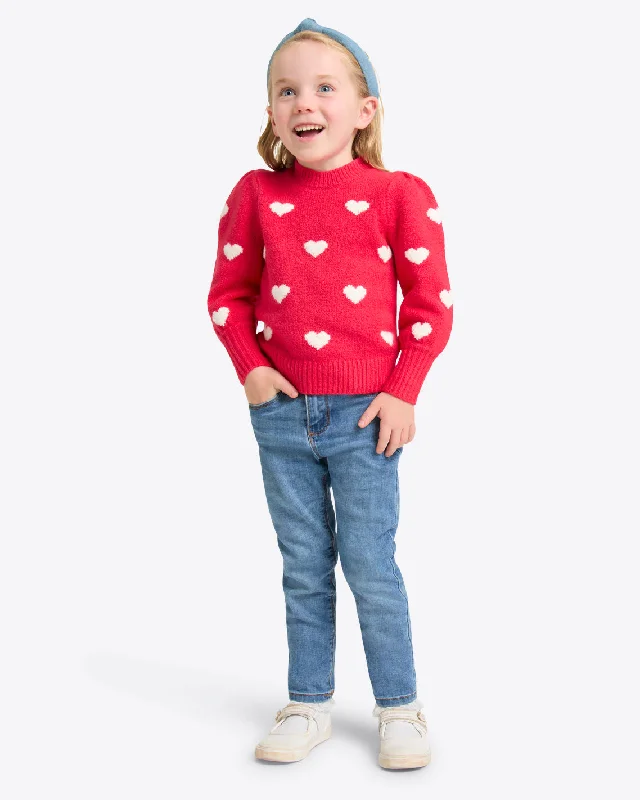 Kids Puff Sleeve Heart Sweater in Red