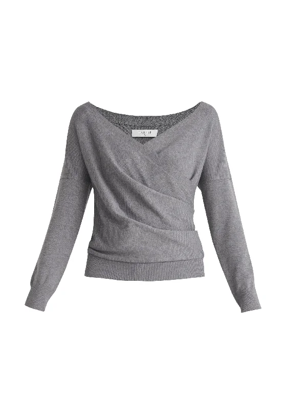 Knitted Wrap Top with Long Sleeves