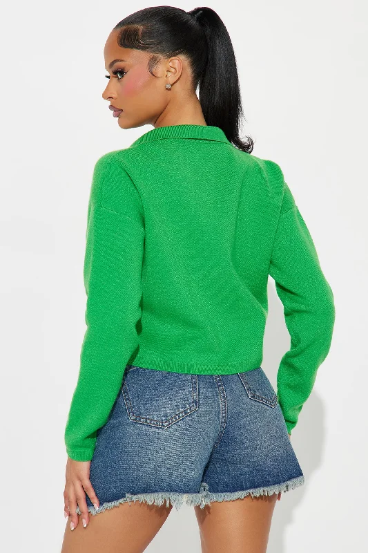 Maya Cropped Polo Sweater - Kelly Green