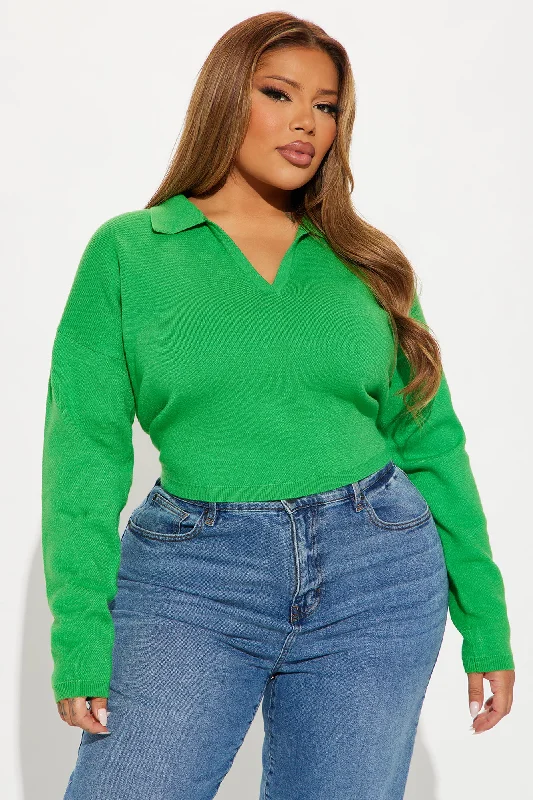 Maya Cropped Polo Sweater - Kelly Green