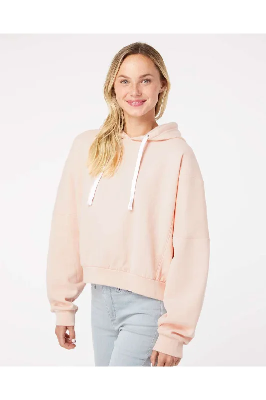 MV Sport Womens Sueded Fleece Crop Hooded Sweatshirt Hoodie - Cameo Pink - NEW