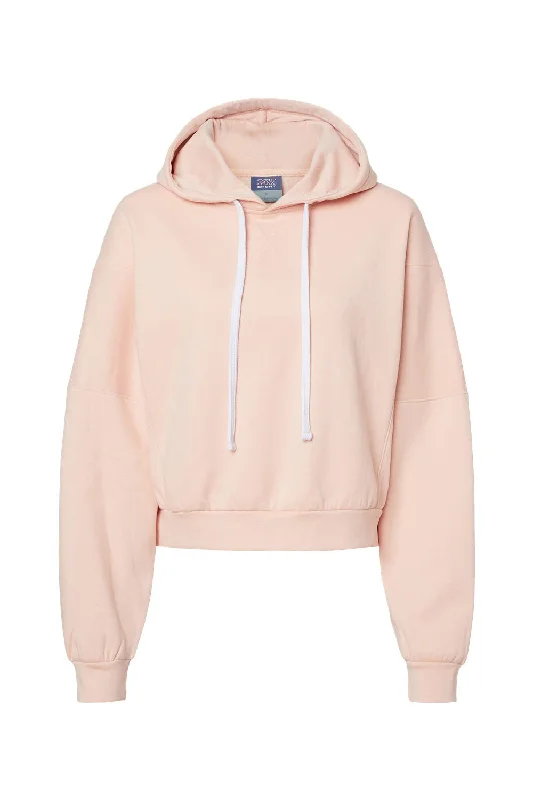 MV Sport Womens Sueded Fleece Crop Hooded Sweatshirt Hoodie - Cameo Pink - NEW