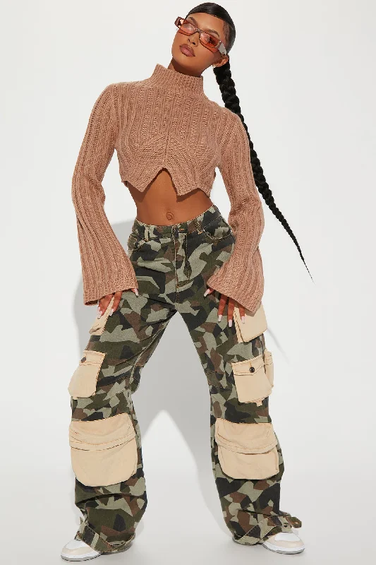 Rebel Heart Cropped Turtleneck Sweater - Taupe