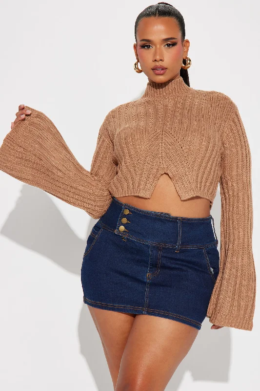 Rebel Heart Cropped Turtleneck Sweater - Taupe