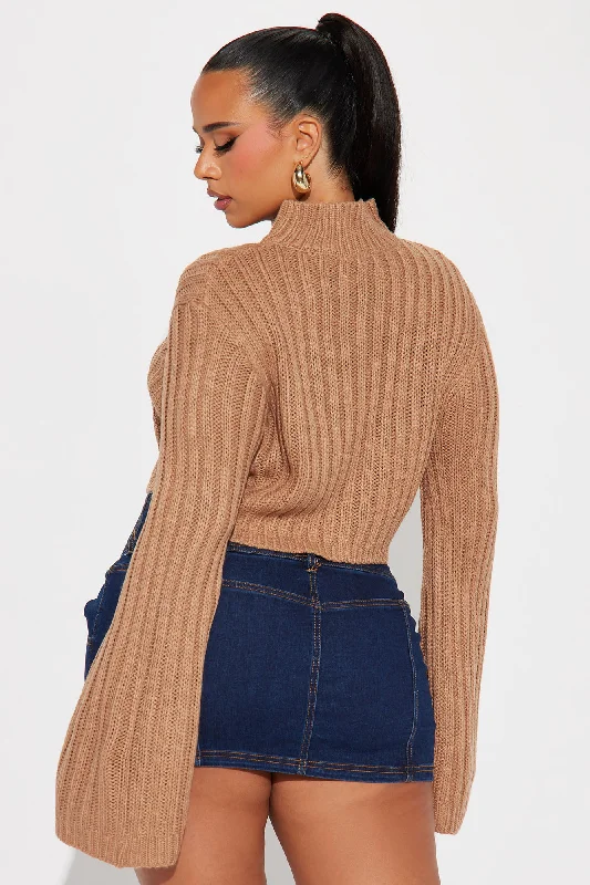 Rebel Heart Cropped Turtleneck Sweater - Taupe