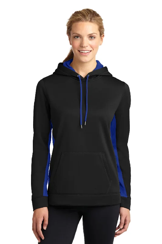 Sport-Tek Womens Sport-Wick Moisture Wicking Fleece Hooded Sweatshirt Hoodie - Black/True Royal Blue