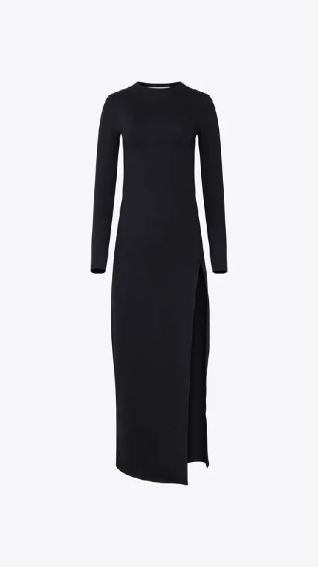 Crew Long Sleeve Slit Midi - Black