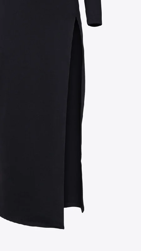 Crew Long Sleeve Slit Midi - Black