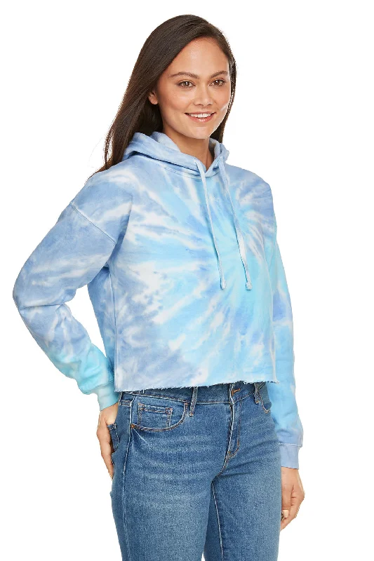 Tie-Dye Womens Cropped Hooded Sweatshirt Hoodie - Lagoon