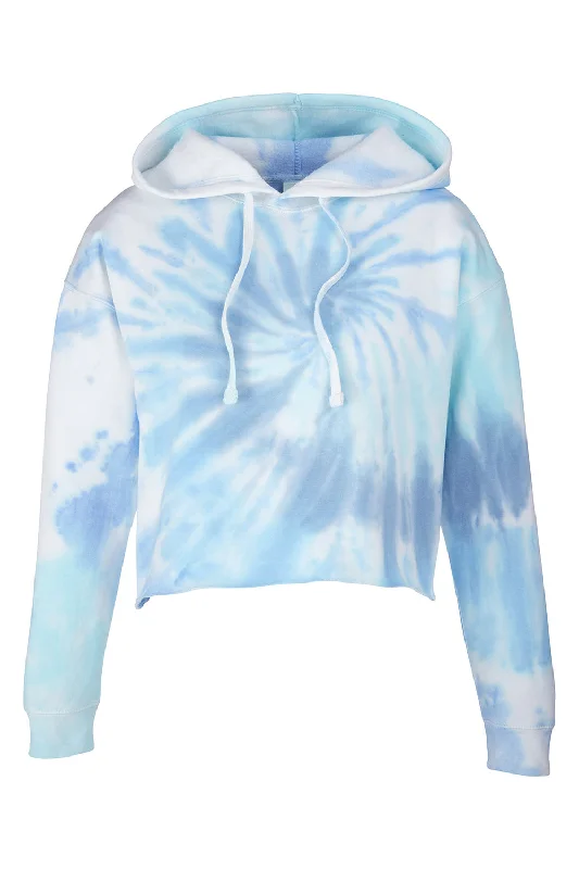 Tie-Dye Womens Cropped Hooded Sweatshirt Hoodie - Lagoon