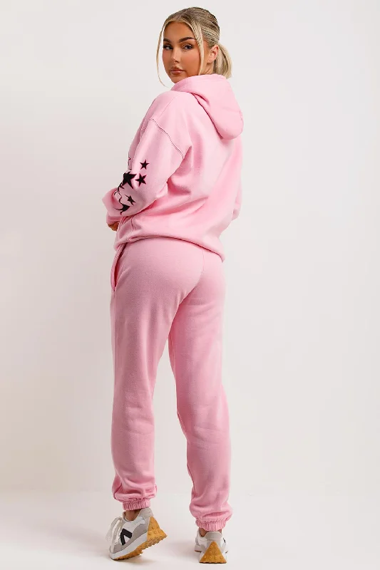 Tracksuit With Graphics Zip Through Hoodie And Joggers Set Pink