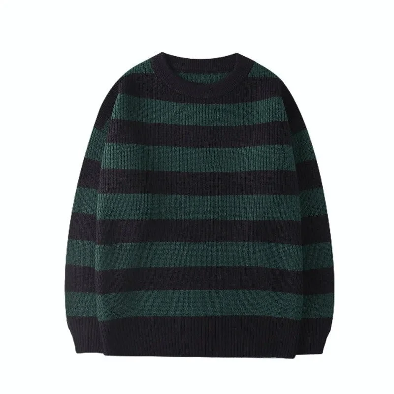 Znbbw Winter Striped Knitted Sweater Women Casual Oversized Pullover Sweaters Couple Harajuku Streetwear Loose Warm Jumper