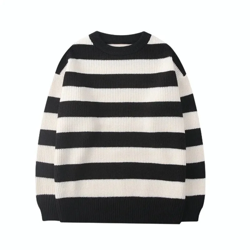 Znbbw Winter Striped Knitted Sweater Women Casual Oversized Pullover Sweaters Couple Harajuku Streetwear Loose Warm Jumper