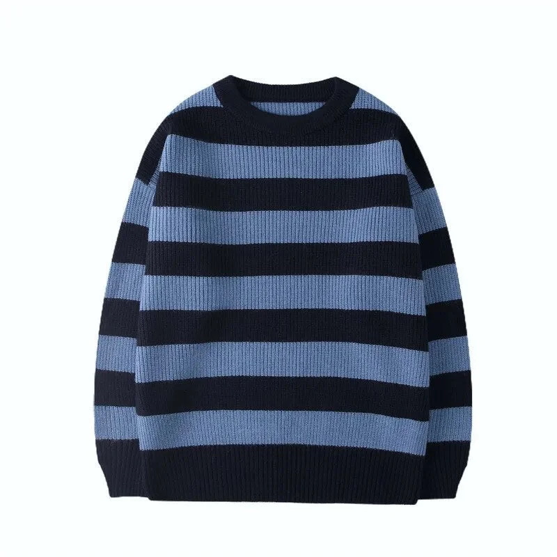 Znbbw Winter Striped Knitted Sweater Women Casual Oversized Pullover Sweaters Couple Harajuku Streetwear Loose Warm Jumper