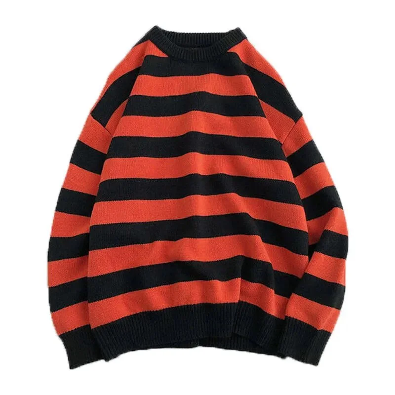 Znbbw Winter Striped Knitted Sweater Women Casual Oversized Pullover Sweaters Couple Harajuku Streetwear Loose Warm Jumper