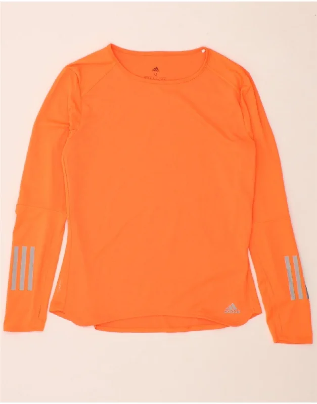 ADIDAS Womens Climacool Top Long Sleeve UK 12/14 Medium Orange Polyester