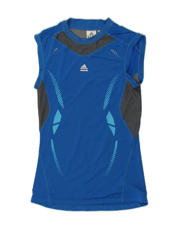 ADIDAS Womens Climacool Vest Top UK 12 Medium Blue Colourblock Polyacrylic