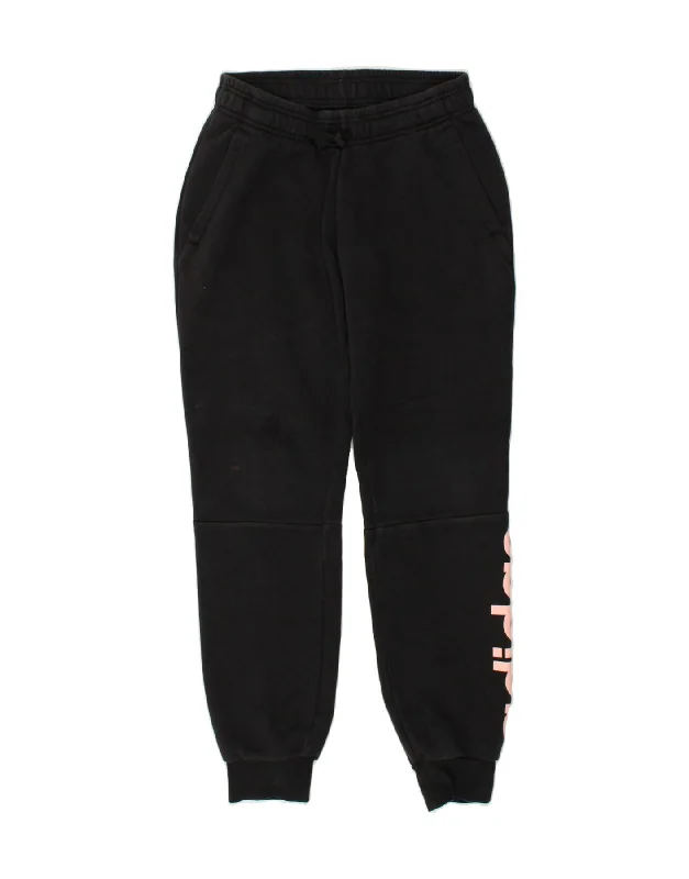 ADIDAS Womens Graphic Tracksuit Trousers Joggers UK 4/6 XS Black Cotton