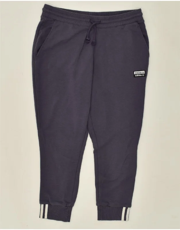 ADIDAS Womens Tracksuit Trousers Joggers UK 14 Large Navy Blue Cotton