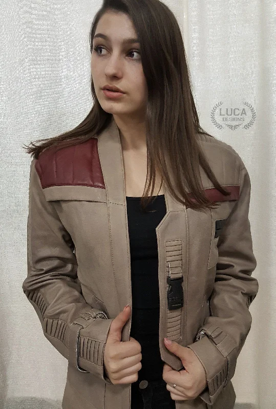 Womens Star Wars Finn Poe Leather Jacket Beige