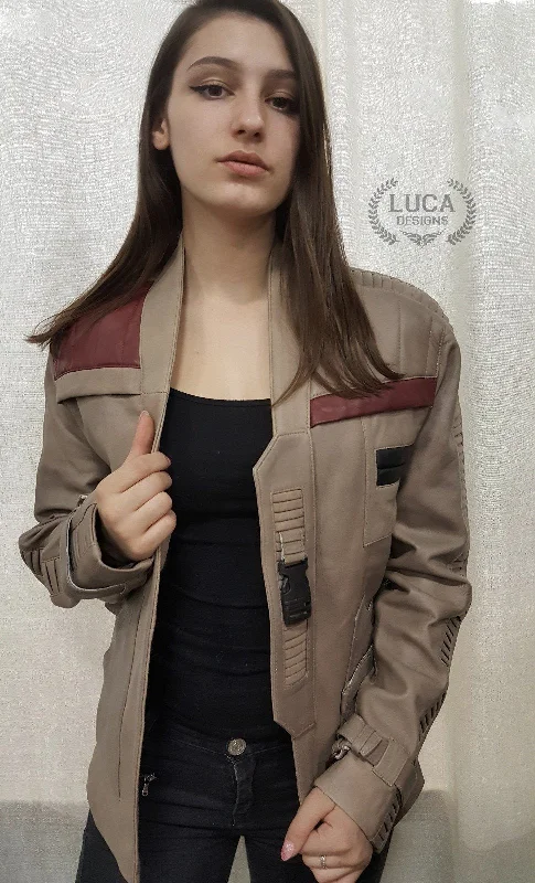 Womens Star Wars Finn Poe Leather Jacket Beige