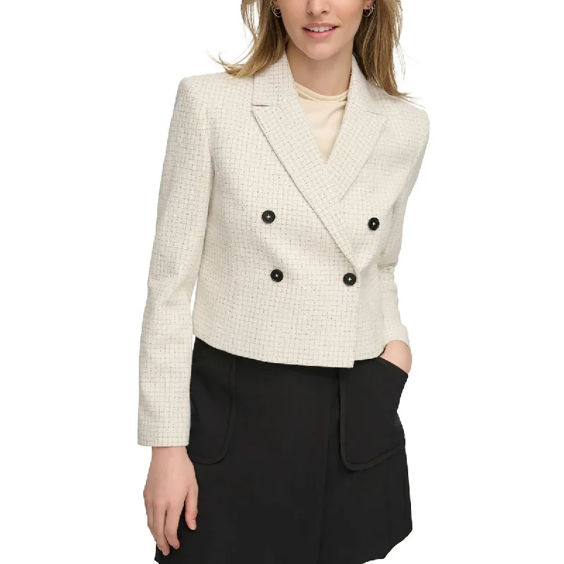 Calvin Klein Womens Tweed Cropped Double-Breasted Blazer