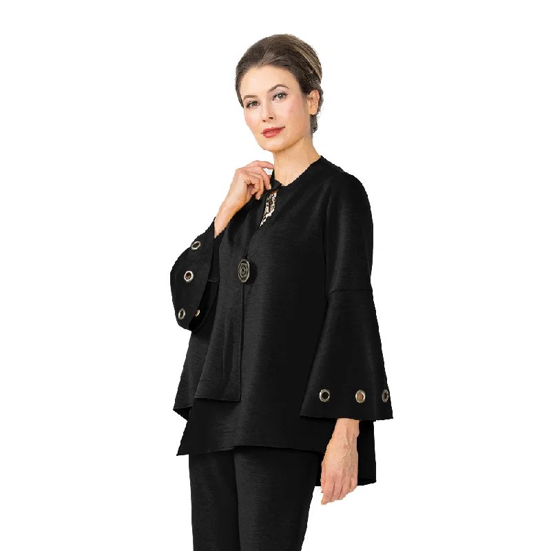 IC Collection Bell Sleeve Asymmetric Jacket in Black - 4577J-BK