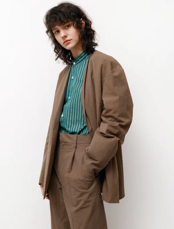 Collarless Jacket Brown