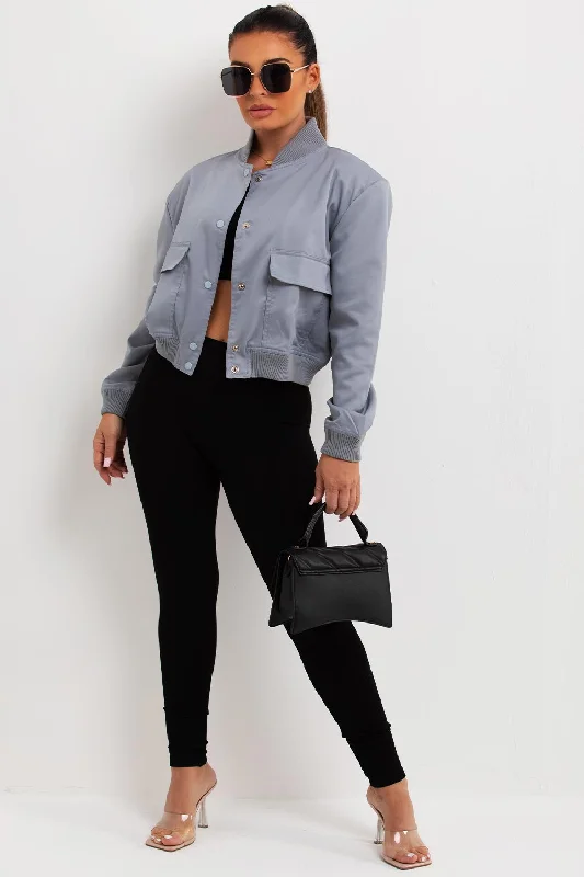 Crop Bomber Jacket Grey