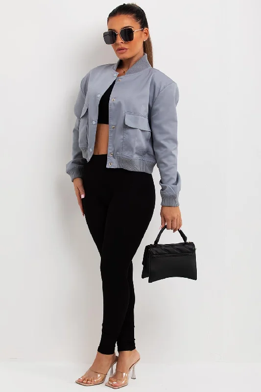 Crop Bomber Jacket Grey