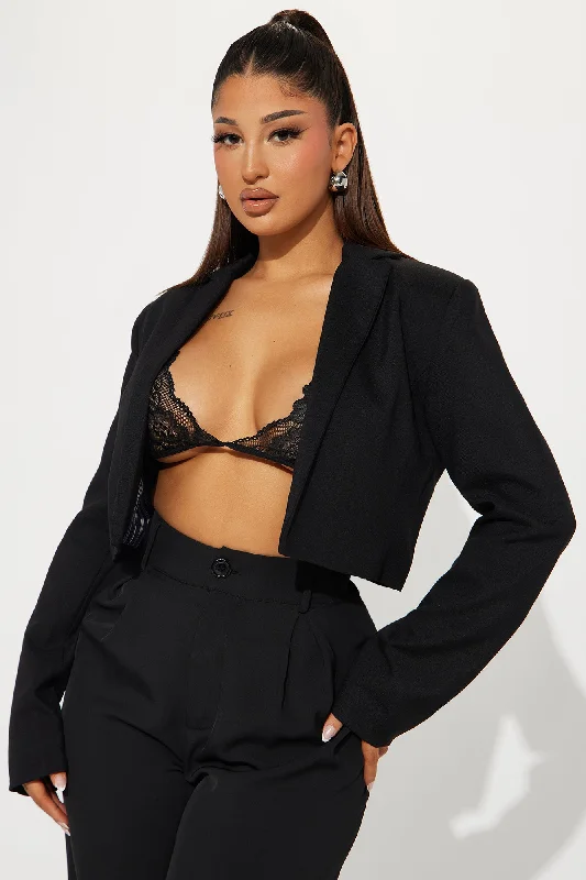 Ivy League Cropped Blazer - Black