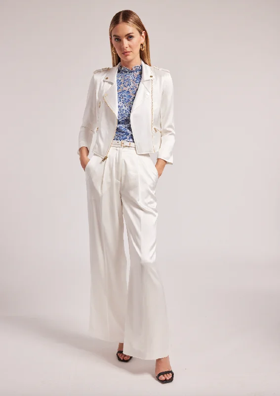 Kassandra Satin Moto Jacket - White